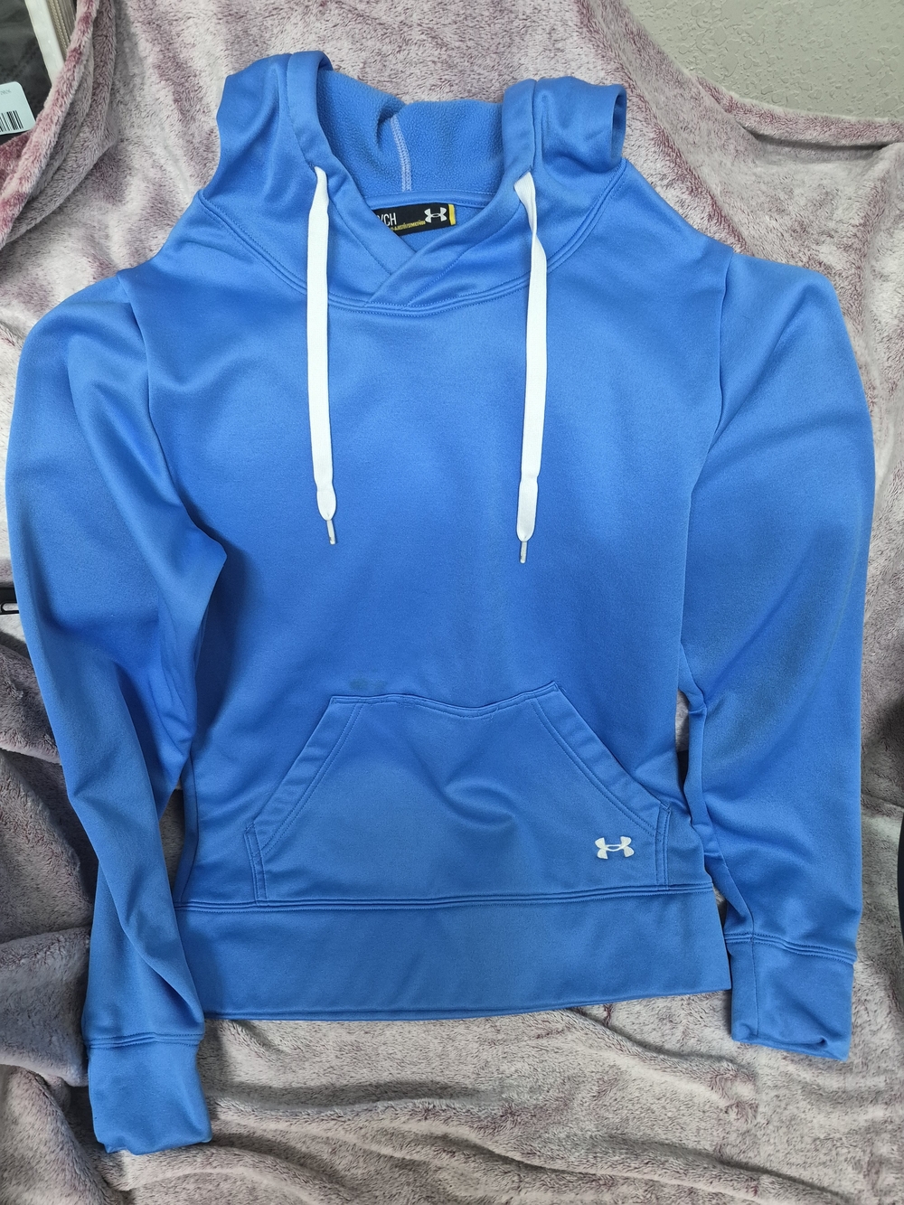 Under Armour Bright Blue Pullover Hoodie with White Drawstrings